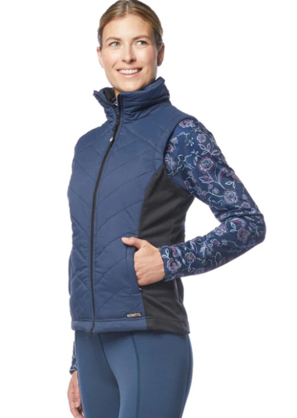 Kerrits Good Gallop Quilted Vest Zip Up Puffer Equestrian Horse Embroidered Blue